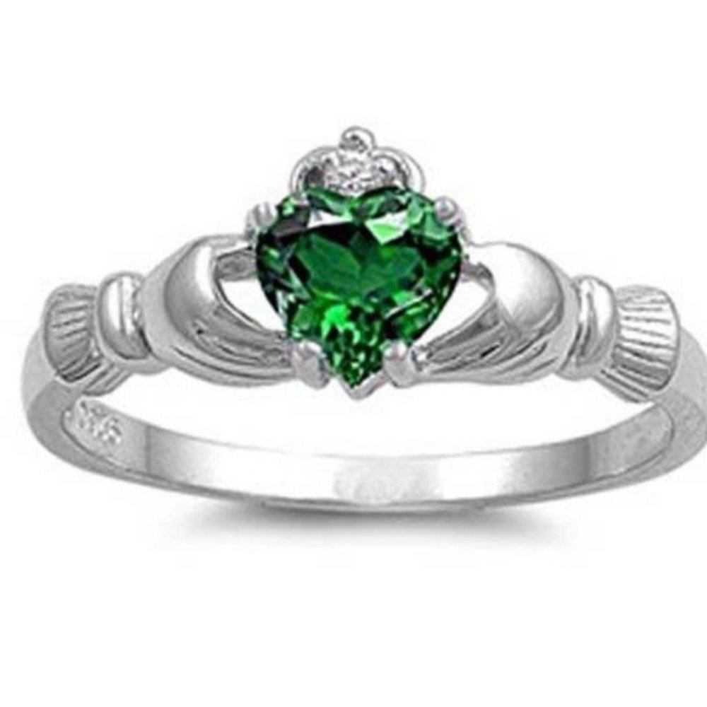 Sterling Silver Irish Heart Emerald Cubic
